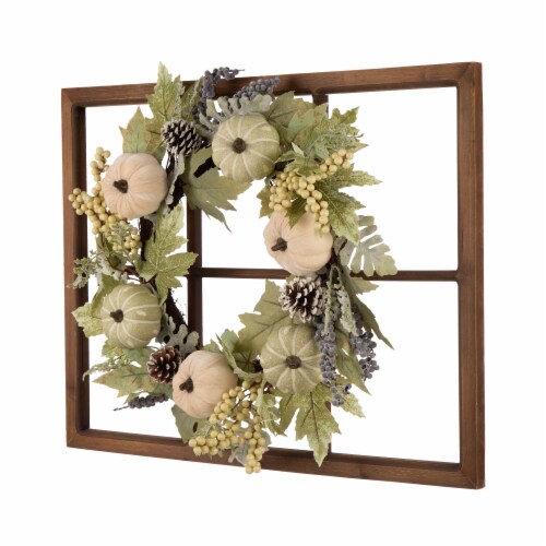Glitzhome Wooden Fall Pumpkin Window Frame Wreath Perspective: right