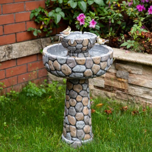 Glitzhome 2 Tier Stone-Like Birdbath Outdoor Fountain Perspective: right