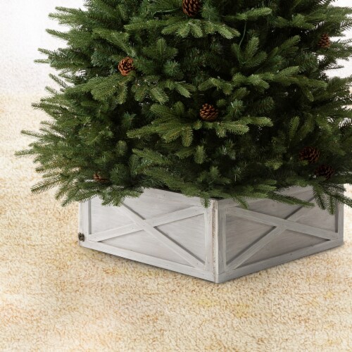 Glitzhome 26 Inch Length Washed White Wooden Tree Collar Perspective: right