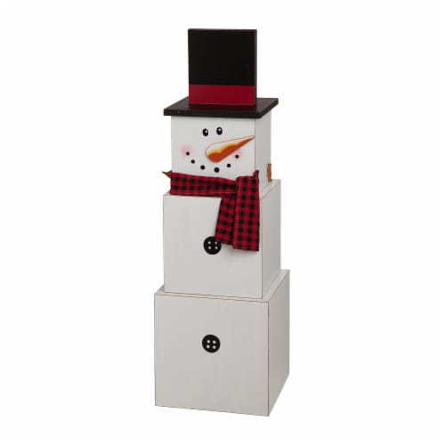 Glitzhome Wooden Snowman Double-edge Porch Decor Nesting Yard Decor Stackable Box Perspective: right