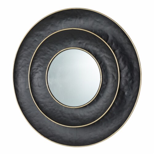 Glitzhome Round Metal Wall Mirror - Black/Gold Perspective: right