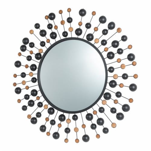 Glitzhome Oversized Metal/Glass Round Wall Mirror with Beads Perspective: right