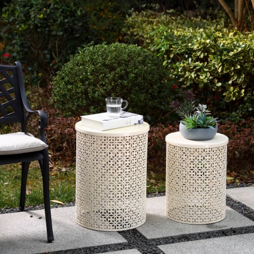 Glitzhome Metal Garden Stool Plant Stand - Cream White Perspective: right