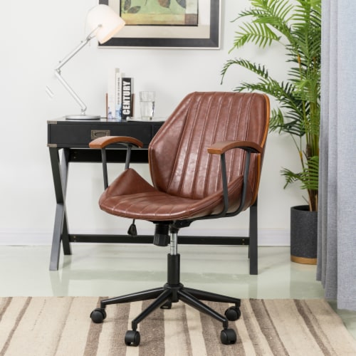 Glitzhome Russet Leatherette Adjustable Swivel Desk Chair - Coffee, 38 ...