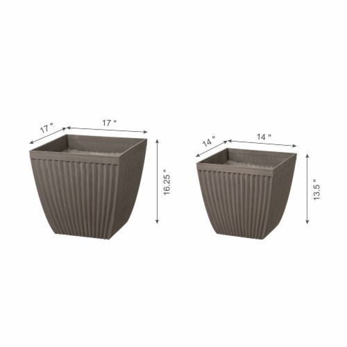Glitzhome Faux Concrete Square Plastic Fluted Pot Planter Perspective: right
