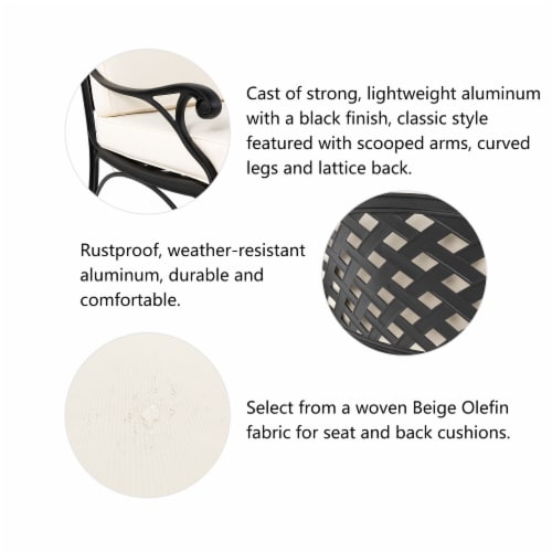 Glitzhome Cast Aluminium Patio Sofa Chair with Cushion - Beige / Black Perspective: right