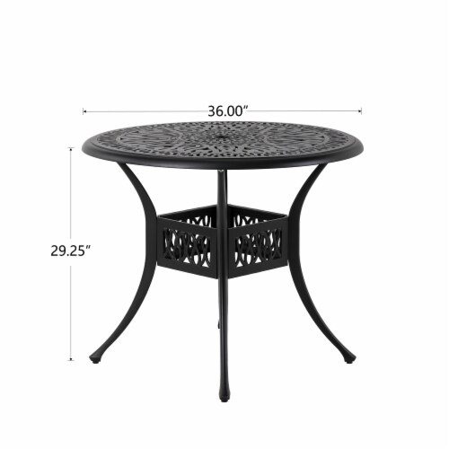 Glitzhome Cast Aluminium Patio Garden Round Dining Table- Black Perspective: right