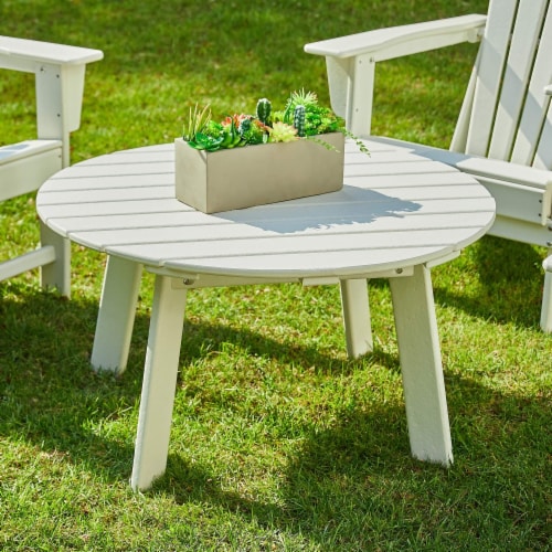 Glitzhome Outdoor 5-Piece Rust-Proof HDPE Adirondack Chair Set with Round Side Table, White Perspective: right