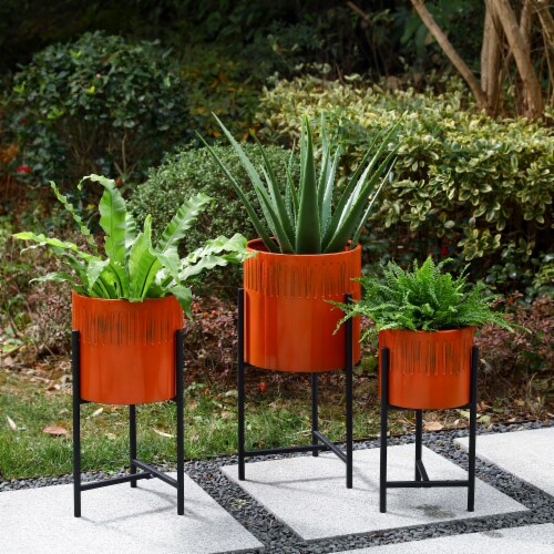 Glitzhome Modern Metal Plant Stands - Black/Orange Perspective: right