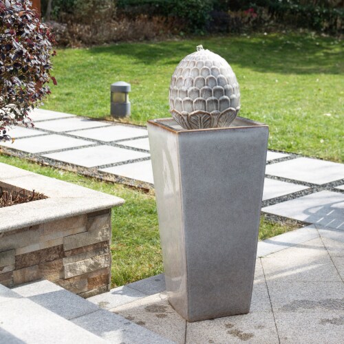 Glitzhome Ceramic Sphere Pedastal Outdoor Fountain - Ivory Perspective: right