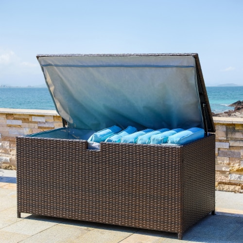 Glitzhome Outdoor Patio Garden Wicker Storage Deck Box - Brown Perspective: right