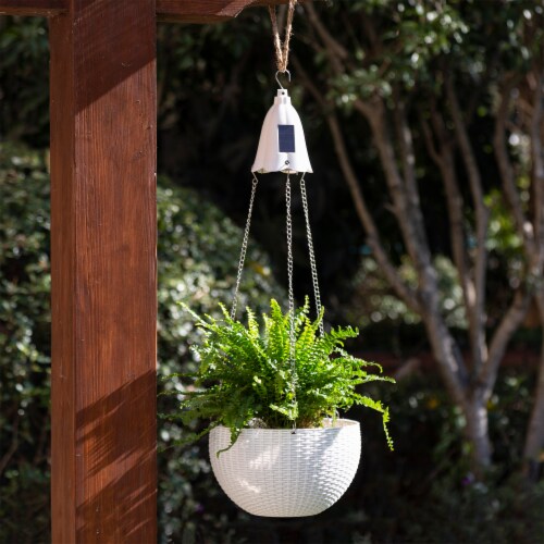 Glitzhome Solar Light Plastic Hanging Planter - White Perspective: right