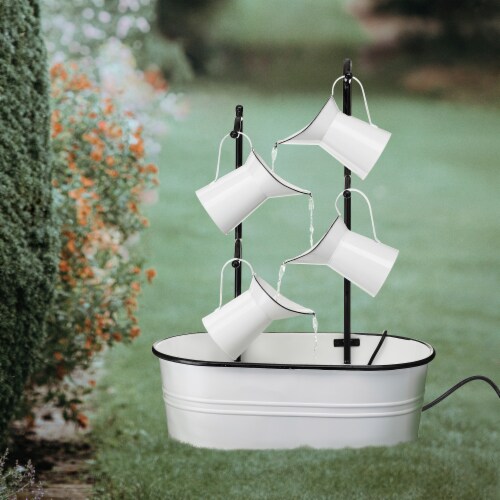 Glitzhome 4-Tiered Enamel Metal Pitchers Fountain - White Perspective: right