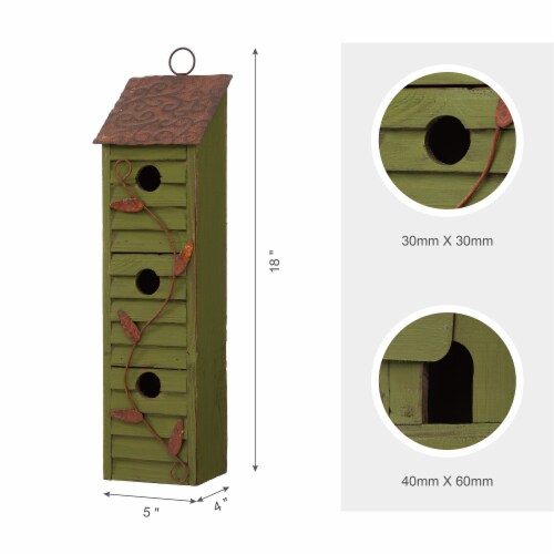 Glitzhome Window-Blinds Distressed Solid Wood Birdhouse - Green Perspective: right