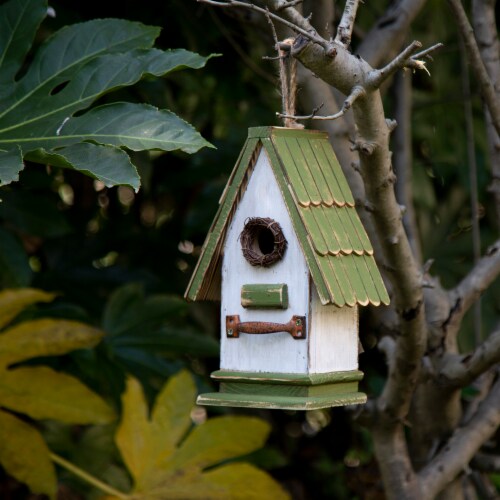 Glitzhome Hanging Wooden Green Roof Decorative Garden Birdhouse Perspective: right