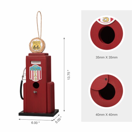 Glitzhome Hanging Wood Gas Pump Birdhouse - Red Perspective: right