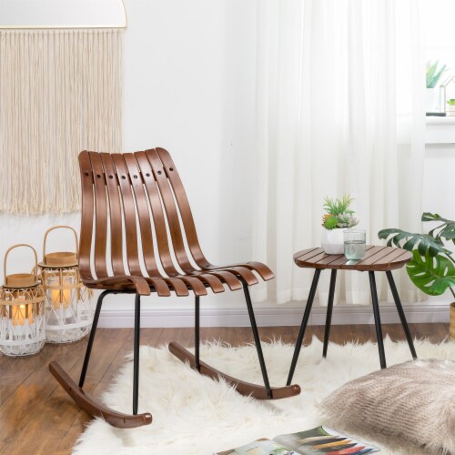 Glitzhome Accent Table and Bamboo Rocking Chair Set Perspective: right