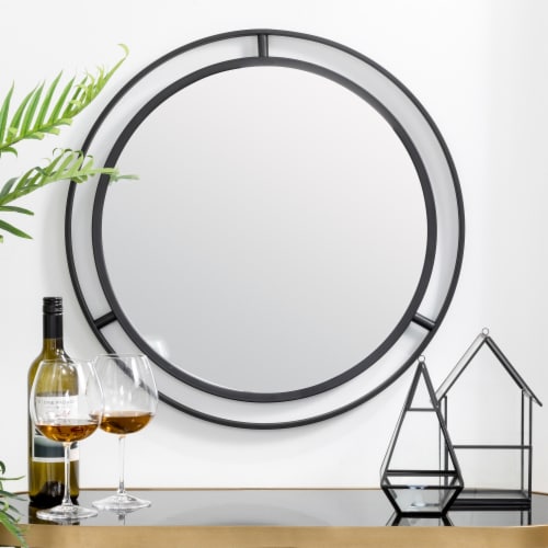Glitzhome Deluxe Metal Round Wall Mirror - Black Perspective: right