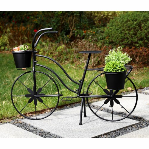 Glitzhome Oversized Metal Bicycle with Pots Plant Stand - Black Perspective: right