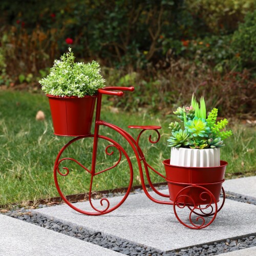 Glitzhome Metal Bicycle with Pots Plant Stand - Red Perspective: right
