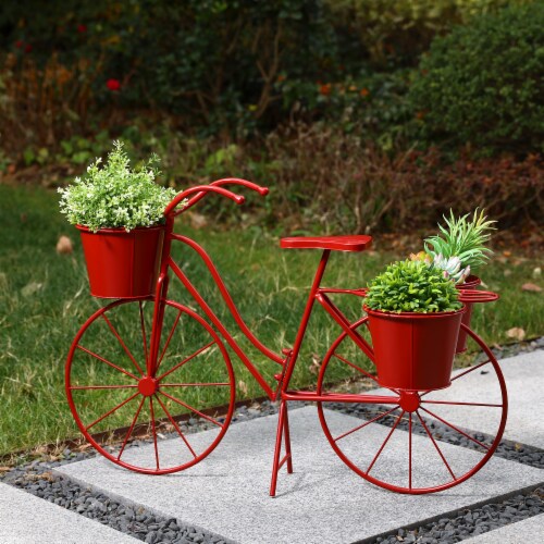 Glitzhome Oversized Metal Bicycle with Pots Plant Stand - Red Perspective: right