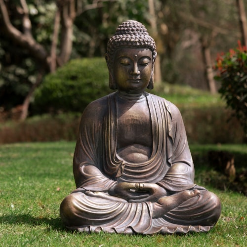 Glitzhome Meditating Zen Buddha Statue Figurine , 22.75 Inch , Rustproof Faux Bronze Perspective: right
