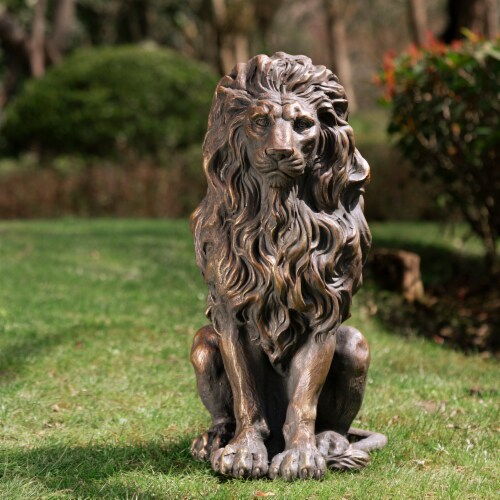 Glitzhome Guardian Sitting Lion Garden Statue Perspective: right