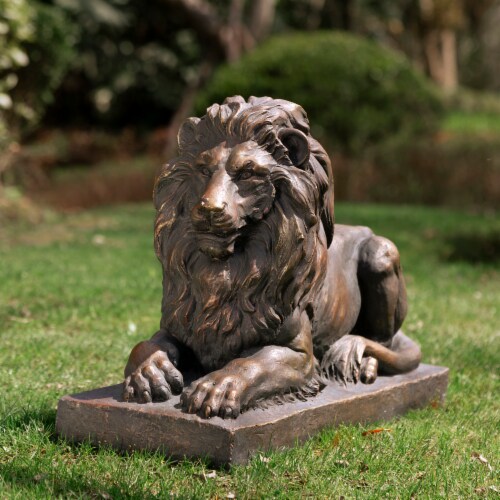 Glitzhome Lying Guardian Lion Garden Statue Perspective: right