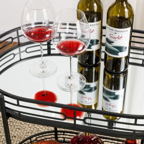 Glitzhome Metal Bar Carts, 2-Tier Mirrored Glass Top Tray Serving Cart with Universal Wheel Perspective: right