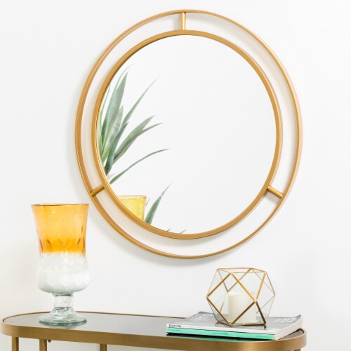 Glitzhome Oversized Glam Metal Round Wall Mirror - Gold Perspective: right