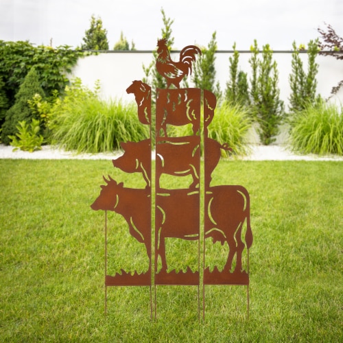 Glitzhome Farmhouse Silhouette Rustic Metal Yard Stake Perspective: right