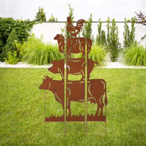 Glitzhome Farmhouse Silhouette Rustic Metal Yard Stake Perspective: right