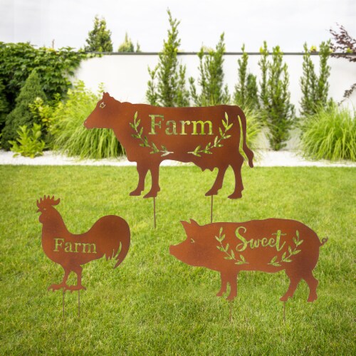 Glitzhome Farmhouse Metal Rustic Silhouette Yardstake Wall Decor Perspective: right