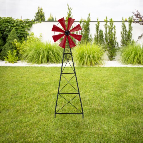 Glitzhome Metal Red Wind Spinner Yard Stake Spring Decor - Red Perspective: right