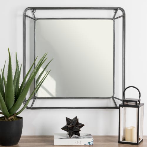 Glitzhome 29.5 x 29.5 Inch Square Metal Wall Mirror, Silver Perspective: right