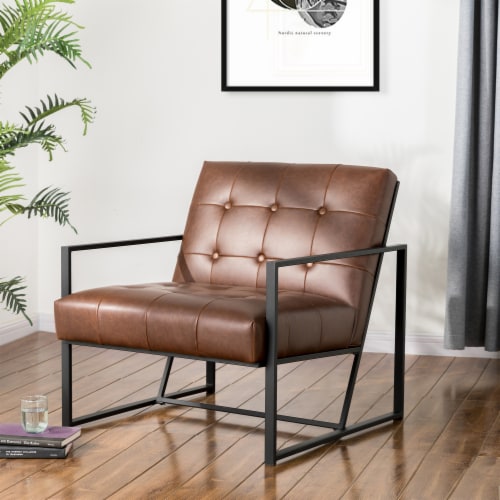 Tufted leather sales accent chair
