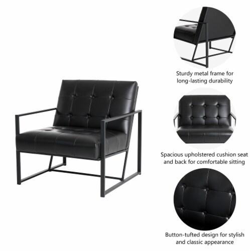 Black leather sales chair metal frame