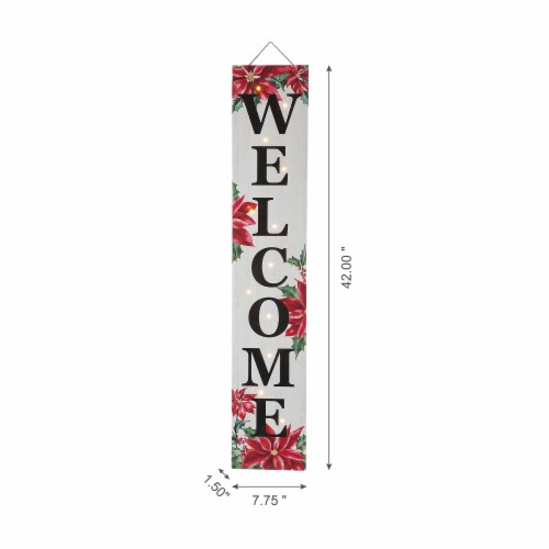Glitzhome Poinsettia Lighted Wooded Welcome Sign Perspective: right