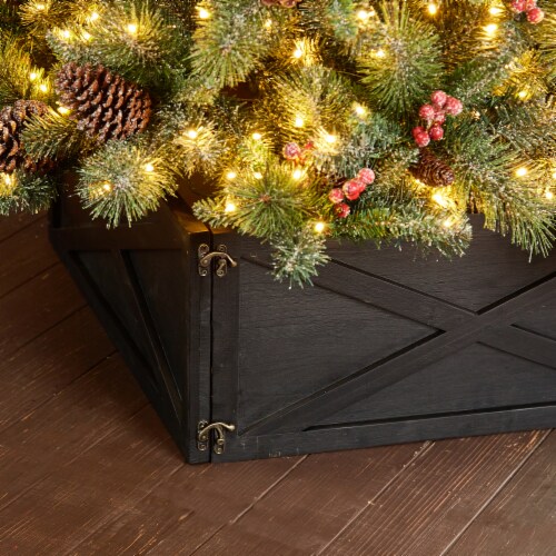 Glitzhome 26 Inch Length X 26 W Washed Black Wooden Tree Collar Perspective: right