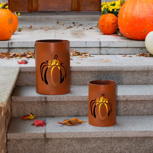 Glitzhome Set of Metal Cutout Pumpkin Bucket Perspective: right