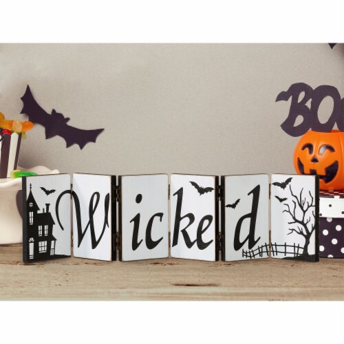 Glitzhome 19.25 Inch Length Halloween Wooden Hinged Table Sign Perspective: right