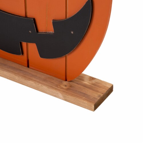 Glitzhome 30 Inch Tall Lighted Wooden Pumpkin Porch Decor Perspective: right