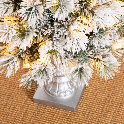 Glitzhome 4 Feet Pre-Lit Flocked Pine Faux Christmas Porch Tree with 100 Warm White Lights Perspective: right