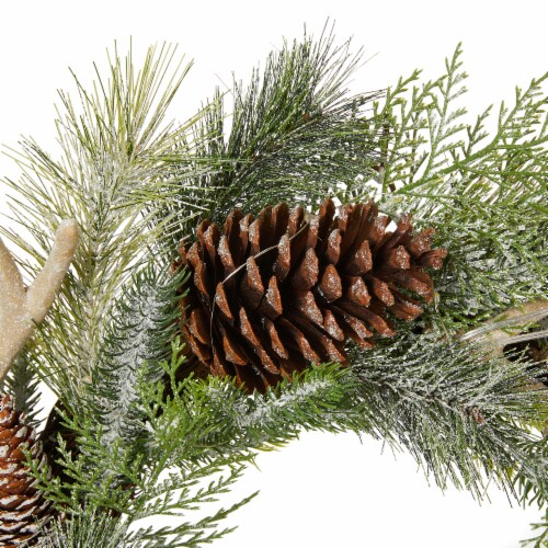 Glitzhome Flocked Pinecone & Antler Wreath with Warm White LED Lights Perspective: right