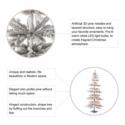 Glitzhome 7 Feet Deluxe Pre-Lit Flocked Pine Faux Christmas Tree with 400 Warm White Lights Perspective: right