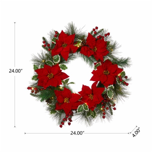 Glitzhome Poinsettia Pinecone Wreath with Lights Perspective: right