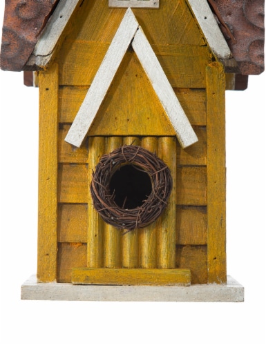 Glitzhome Outdoor Bird House Yellow 11.93 H Distressed Texture Perspective: right