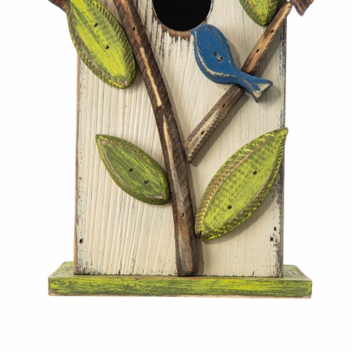 Glitzhome 9.75 Washed White Bird House with 3D Tree and Bird Perspective: right