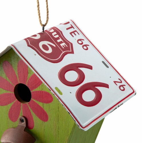 Glitzhome Distressed Texture Birdhouse, Light Green Licence Plates Perspective: right