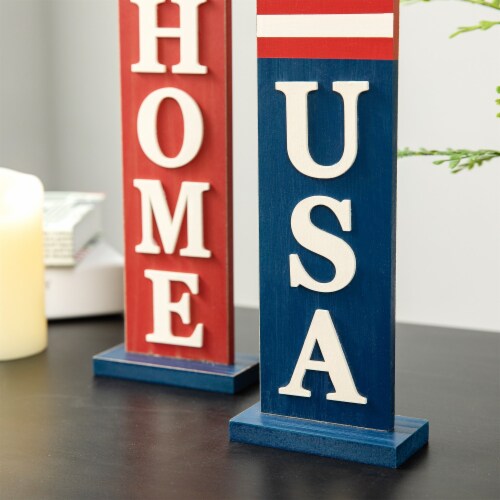 Glitzhome Set of 2 Wooden Patriotic/Americana Firecracker Table Sign Perspective: right